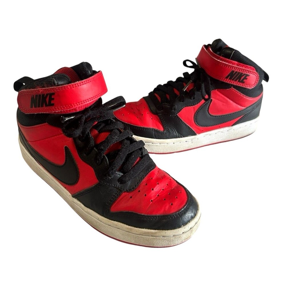 Nike Boys Court Borough Mid 2 CD7782-602 Leather Red Basketball Sneakers  5Y